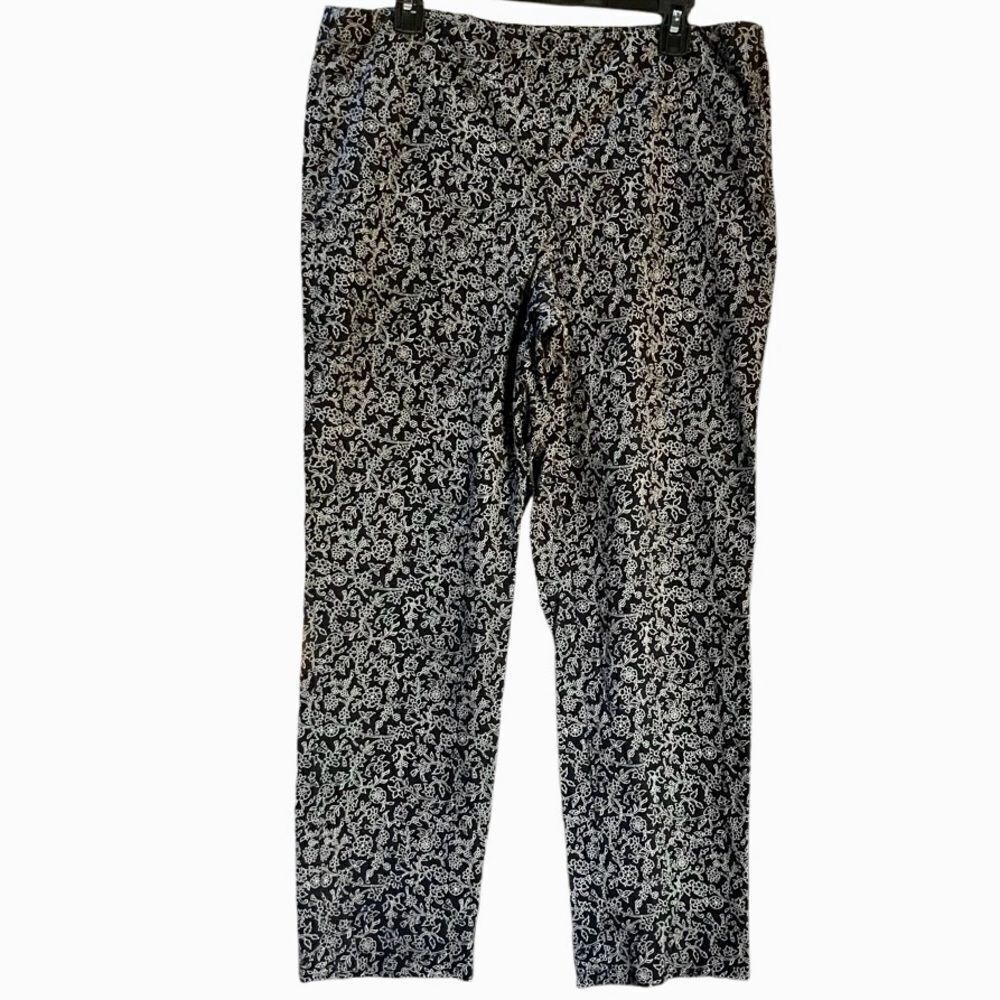 J Jill Floral Ankle Length Pants in Black/White Women’s 14